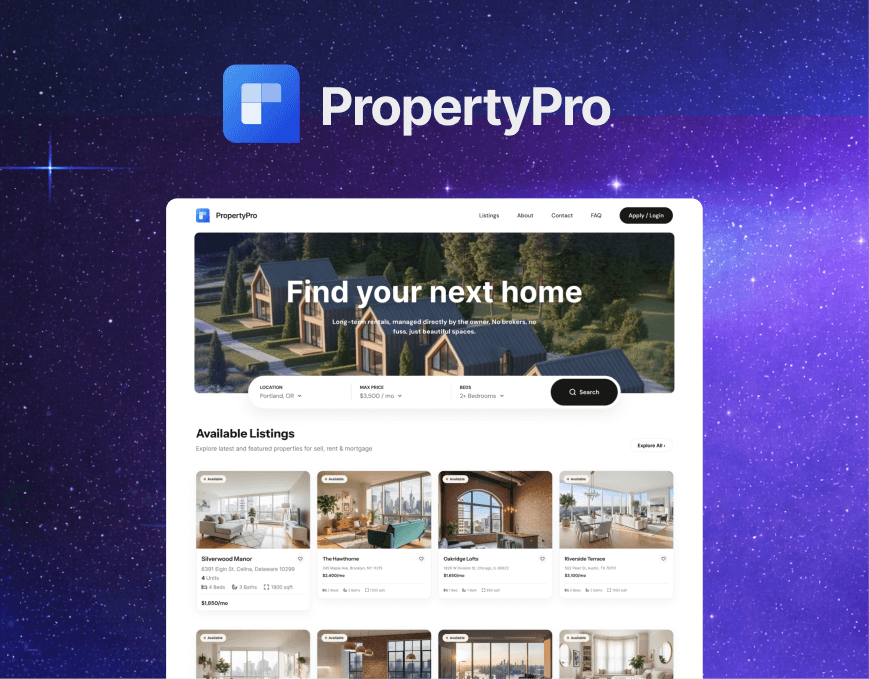 PropertyPro dashboard shown on a laptop and phone